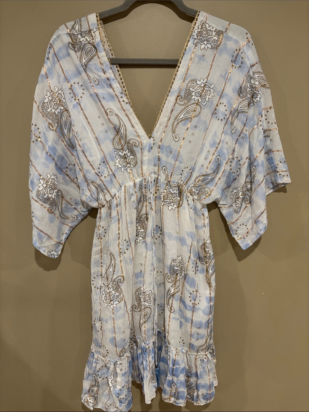 Free size tie dye gold kimono dress